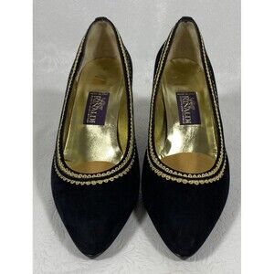 Rinaldi suede pumps heels black with gold accents women size 36.5EU and 6US